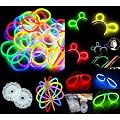 100 Knicklichter, Glow Sticks, Leuchtsticks+5 Leuchtbrille+5 Leucht Haarreifen+100Konnektoren+Kreisverbinder
