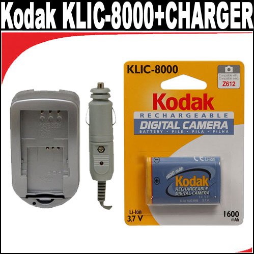 Kodak Li-Ion Rechargeable Digital Camera Battery KLIC-8000 , Compatible With The Following Kodak Cameras Z812 IS , Z1085 IS , Z712 IS , Z8612 IS , Z1012 IS , Z612 + Home / Car Charger