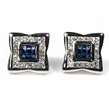 STERLING SILVER MEN'S EARRINGS Blue Sapphire and Clear CZ