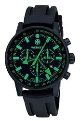Wenger Men's 70891 Swiss Raid Commando Green-Accent Black Rubber Strap Watch