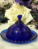 Round Cobalt Blue Strawberry Butter Dish