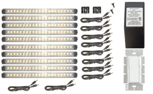 LED Hardwire Kitchen light Kit | 10 Panels | Dimmable LED system included | Warm White ~3000 K | Pro Series Panels| Inspired LED |Ambient LED lighting | 40W Magnitude Electronic Dimmable Transformer | Lutron Wall Dimmer