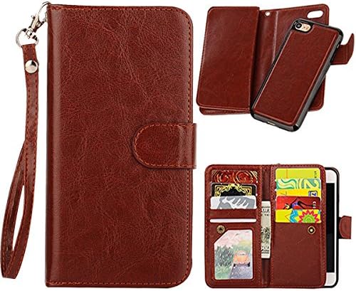 iPhone 7 Plus case, RockE Wallet Case ID Credit Card Holders Folio PU Leather Slim Fit Cover for iPhone 7 Plus (Brown)