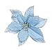 12Pcs 5 Inch Glitter Artificial Poinsettia Flowers with Ties for Wedding Christmas Festival Holiday Decor Xmas Wreath Garland Ornament Blue