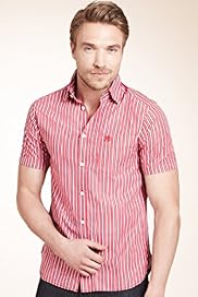 Blue Harbour Pure Cotton Short Sleeve Double Striped Oxford Shirt