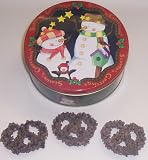 Scott's Cakes 1 lb. Dark Chocolate Covered Pretzel with Chocolate Chips in a Season Greetings Tin