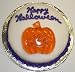 Gourmet Food : Chocolate Chip Decorated Cake Single Layer 8" Round Topped with Gummie Pumpkin Purple Trim
