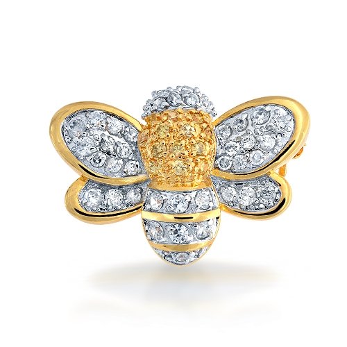 Bling Jewelry Gold Plated CZ Diamond Bumble Bee Brooch Pin