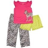 Girls 3 Piece Zebra Pajama Set Shorts Pants Top Pink/Lime Green