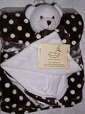 beansprout 2 Pc Blanket Set - 30in X 36in Super Soft 2ply blanket and 14in X 14in Super Soft Security Blanket -Bear (Dark Brown with White Dots)
