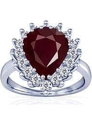 14K White Gold Pear Cut Ruby Ring With Sidestones (GIA Certificate)