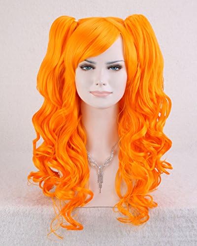 Cool2day® 60cm Long Curly Heat Resistant Hair Clip on Ponytails Cosplay Party Full Wig JF1434 (Orange)