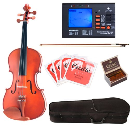 Cecilio CVA-400 Solidwood Rosewood Fitted Viola Package with Tuner, Case, Bow, Rosin & Extra Set Strings - 15.5 inches