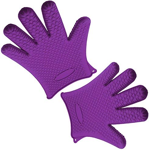 Bedrocker® Silicone Heat Resistant Grilling BBQ Gloves for Cooking, Baking, Smoking &amp; Potholder - Use As Potholder - Protective Oven, Grill - 2 Sizes Available , purple
