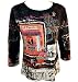 Mona Lisa - Katina Marie Cine Nouveau 3/4 Sleeve, Rhinestone Studded, Pre-Washed, Printed Cotton Top - Dark Navy