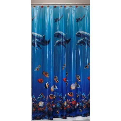 Realistic Fish Shower Curtain Features Tropical Fish, Dolphins and Sea Turtles Realistic Fish Shower Curtain Features Tropical Fish, Dolphins and Sea Turtles