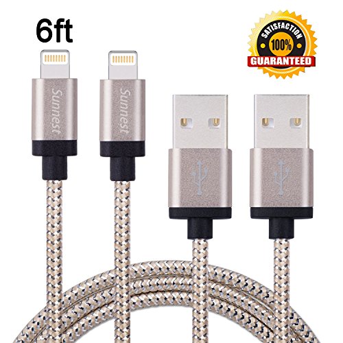Sunnest 2 Pack 6ft 8 Pin Lightning Cable with Aluminum Connector Extra Long Nylon Braided Syncing and Charging Cord Wire for iphone 6s, 6s plus, 6plus, 6,5s 5c 5,iPad Mini, Air,iPad5,iPod on iOS9