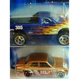 Hot Wheels Ford 4x4 Pick Up Truck With Flames - Datsun Blue Bird Tuner Racer Bronze Scale...