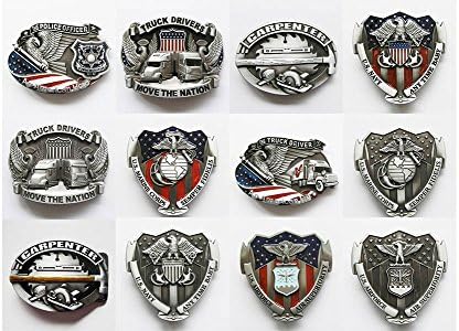 12 Pcs Shown As Picture Original Us Marine Corps Us Marine Corps Original Us Airforce Us Airforce Original Us Navy Us Navy Us Hero Tradesman Carpenter Tradesman Carpenter Enamel Original Truck Driver Truck Driver American Hero Police Fibbia Per Cintura In Metallo Belt Buckle
