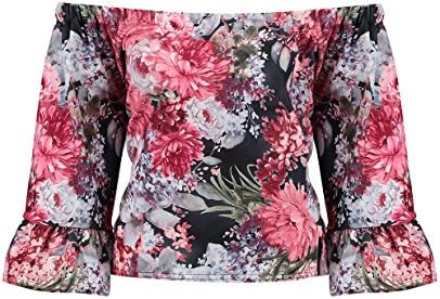 Blue Inc Woman Ladies Pink Floral Print Loose Fit Casual Bardot Top Small