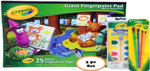 Crayola 16 Ct Washable Watercolors, 4Ct Paint Brushes, Giant Fingerpaint Paper Bundle