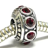 Queenberry Birthstone January Sterling Silver Round Garnet Red Cz Crystal Bead For Pandora Troll European Charm Bracelet