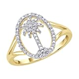 14k Yellow Gold, Palm Tree Diamond Fashion Ring (0.12 cttw)