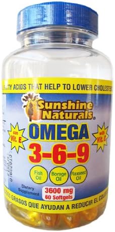 Sunshine Naturals Omega 3-6-9 Fish Oil, Borage Oil, Flaxseed Oil. 3600mg