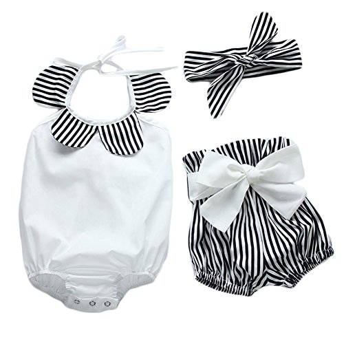 Baby Girls Lovely Bowknot Ruffle Romper Shorts Outfits with Headband