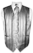 Men's Dress Vest & NeckTie Silver Gray / Grey Striped Woven Design Set for Suit or Tuxedo