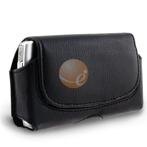 Black Leather Carrying Case with Magnetic Flap for Motorola Cliq (MB200)BlackBerry Curve 3G 9300