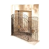 CBK Ltd Casa Cristina Collection Iron Fireplace Screen with Amber Glass Medallions, 47-Inch L