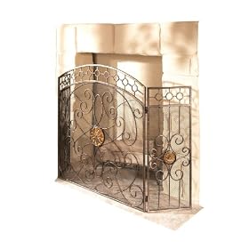 CBK Ltd Casa Cristina Collection Iron Fireplace Screen with Amber Glass Medallions, 47-Inch L