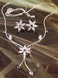 Image of Fashion necklace and earring set design 566 floral diamante and coloured stone