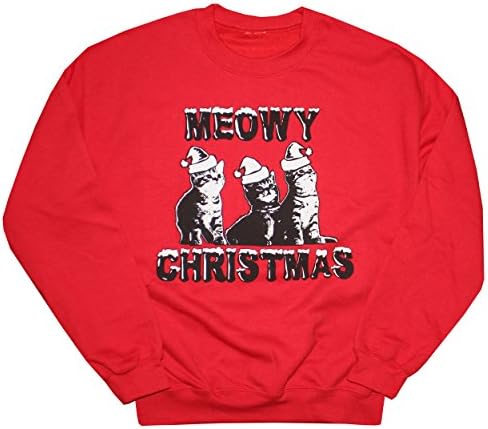 Happy Family Clothing Meowy Christmas Funny Ugly Sweatshirt (XXL, Red)