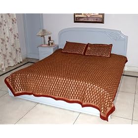 New Designer Indian Gold Print King Size Bed Spread/Tapestry with Pillow Covers.