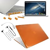 Skque Orange Clip-on Hard Cover Case + Silicone Port Dust Plug + Clear Crystal Screen Protector Guard + Hdmi Adapter + 3.5mm In-ear Earphone W/mic for Apple Macbook Pro 15 with Retina Display