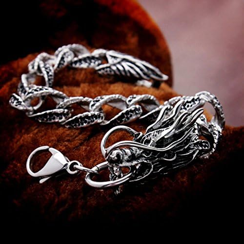 KINGLISWORLD Silver Black Stainless Steel Dragon Mens Bikers Bracelet Vintage Gothic Punk Rock Style