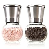 Premium Stainless Steel Salt and Pepper Grinder Set - Brushed Stainless Steel Pepper Mill and Salt Mill, Glass Body, Adjustable Ceramic Rotor by Simple Kitchen Products