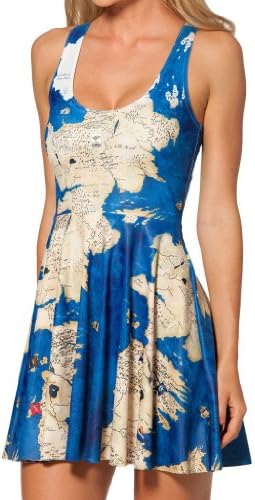 Bangniweigou Digital Map Print Tank Dress Bodycon Clubwear (LNM10)