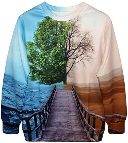 Print Contrast Color Pullovers Sweatshirt Thin Digital 3D Printing Desert Sea Loose G