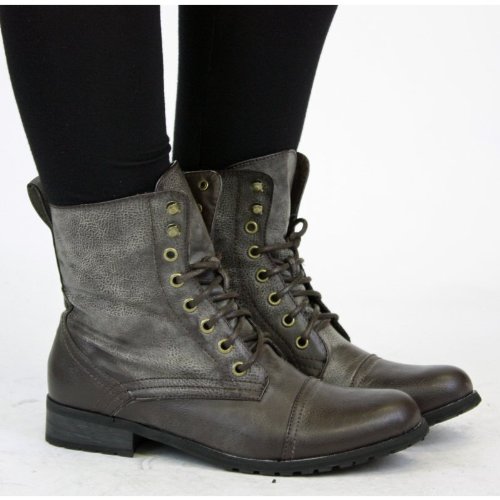 Womens Brown Military Ladies Combat Army Style Worker Lace Up Ankle Boots Size 3 4 5 6 7 8
