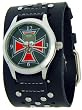 Black Leather Wide Band Red Cross Skull Trendy Fashion Fashion Design Steel Black Dial Gothic Punk Biker Wristband Watch