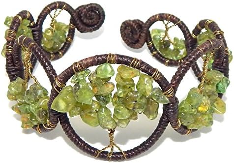 ICYROSE Threaded Cotton Wax Cuff Bracelet w/Peridot Semi Gemstones Family Tree 90 890 3010