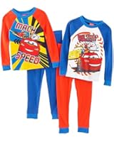 Little Boys' Cars Long Sleeve 4 Piece Cotton Pajama Set, Sizes 12M-4T