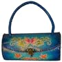 A Collectible Real Leather Handbag, Circular Tube Shaped, Butterfly & Flower, Blue
