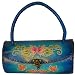 A Collectible Real Leather Handbag, Circular Tube Shaped, Butterfly & Flower, Blue