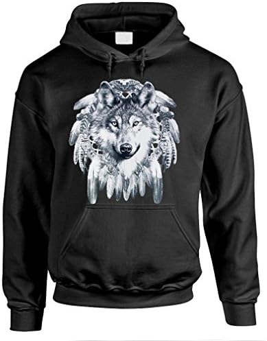WOLF FEATHERS - native american wolves Pullover Hoodie, XL, Black