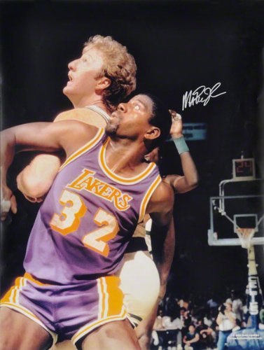 Magic Johnson Los Angeles Lakers Autographed 30x40 w/ Larry Bird Photo