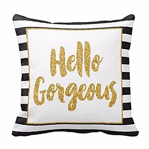 Hatop Gold Glitter Stripes Square Throw Pillow Case Cushion Cover Home Decor